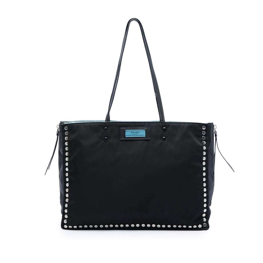 Prada Studded Tessuto Etiquette Tote Black Very good - Front View