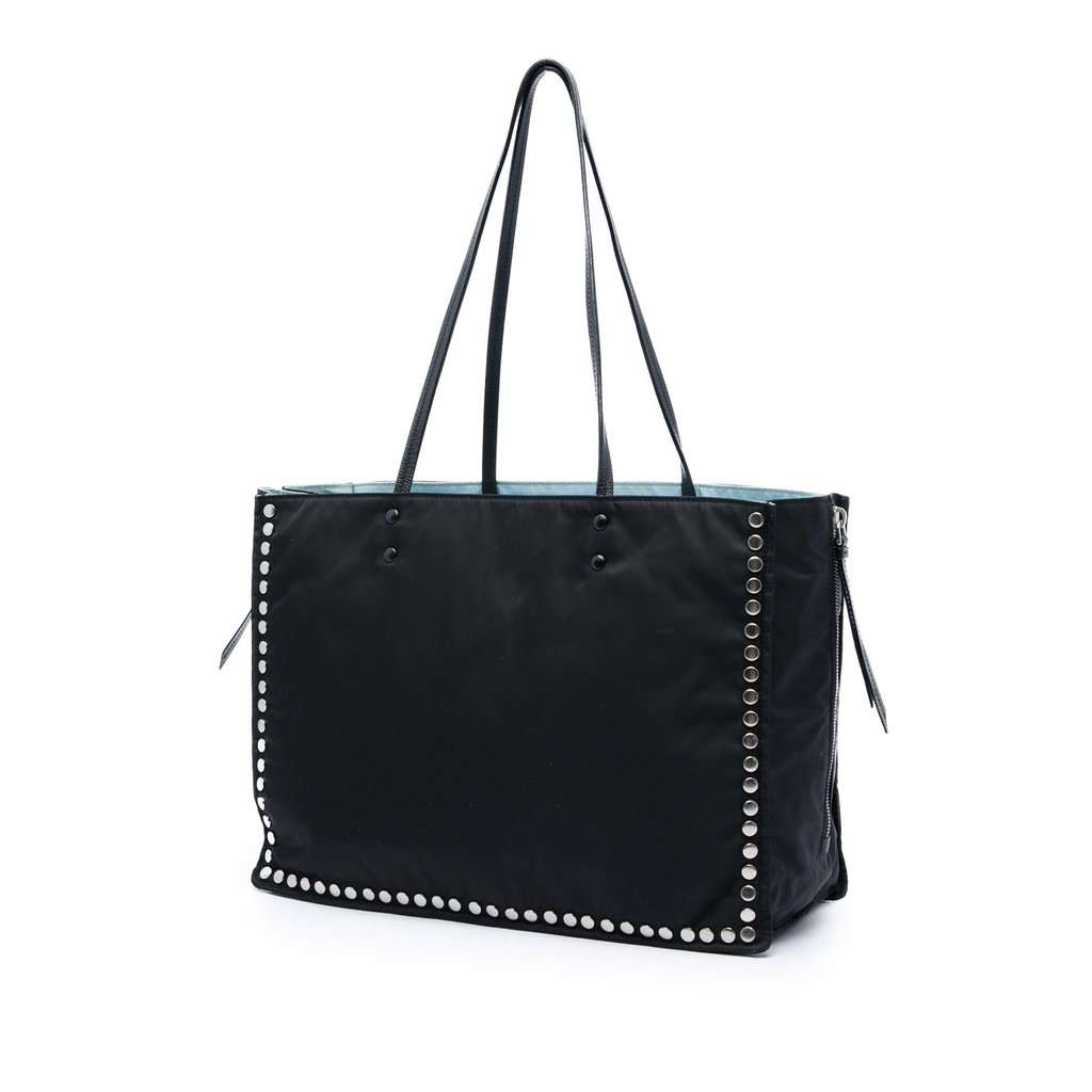 Prada Studded Tessuto Etiquette Tote Black Very good - Back View