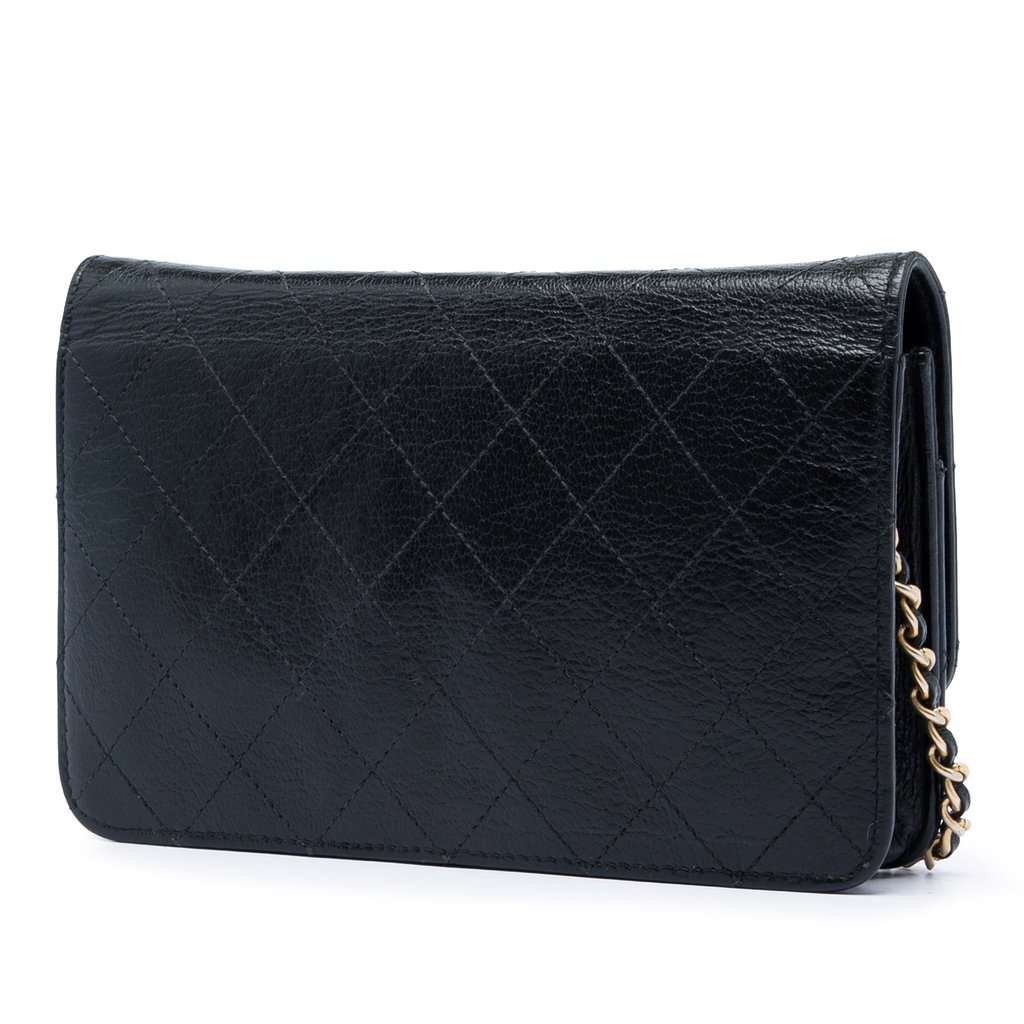 Chanel Stitched Goatskin Golden CC Wallet On Chain Black Leather Very good - Back View