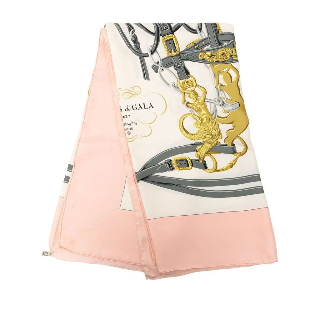 Hermès Brides de Gala Silk Scarf 90 White Very good condition - Front View