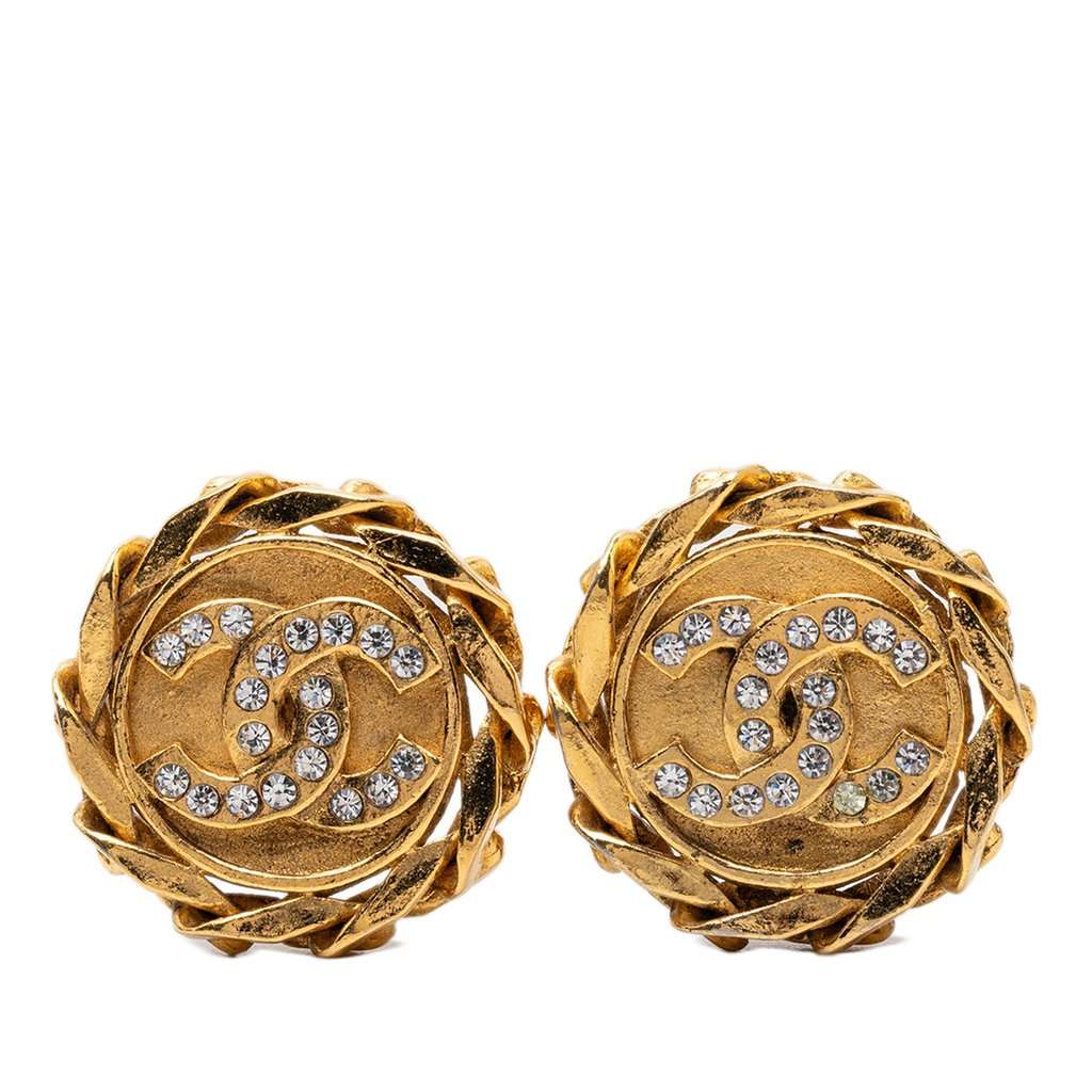 Chanel CC Gold Plated Strass Clip On Earrings Gold Metal Very good condition - Front View