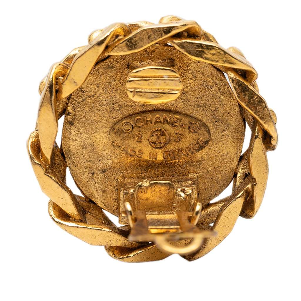Chanel CC Gold Plated Strass Clip On Earrings Gold Metal Very good condition - Inside View