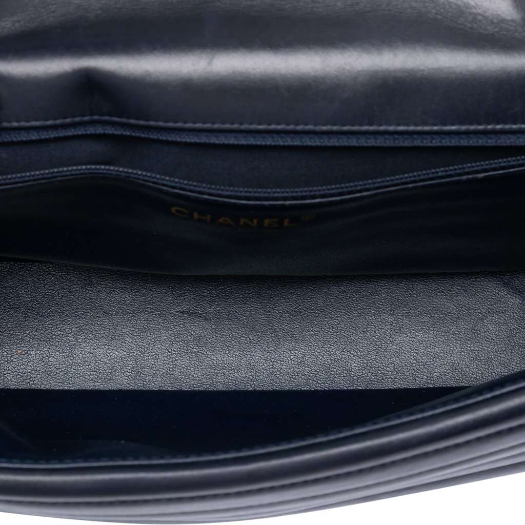 Chanel CC Horizontal Quilted Lambskin Double Flap Blue Leather Very good - Model View