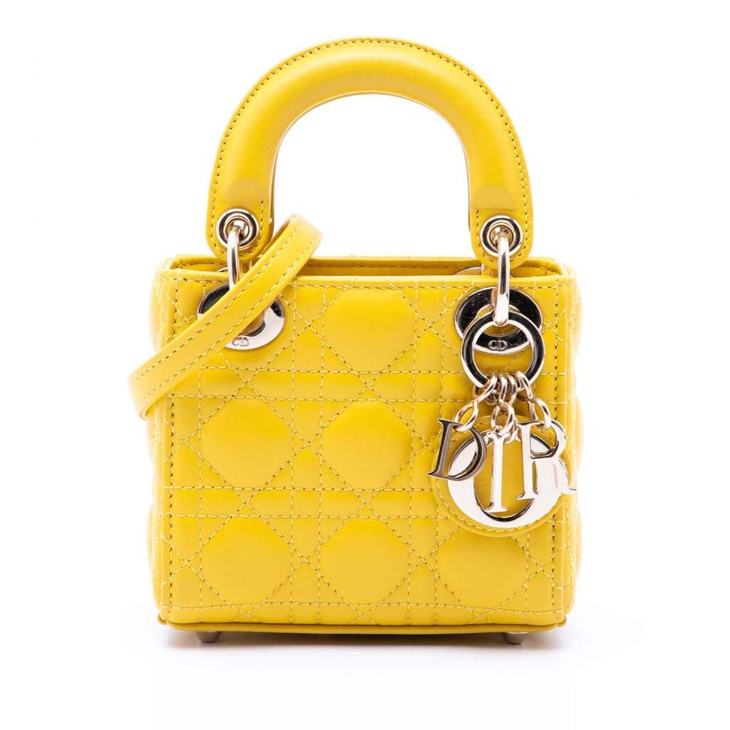Dior Micro Lambskin Cannage Lady Dior Yellow Leather Very good - Front View