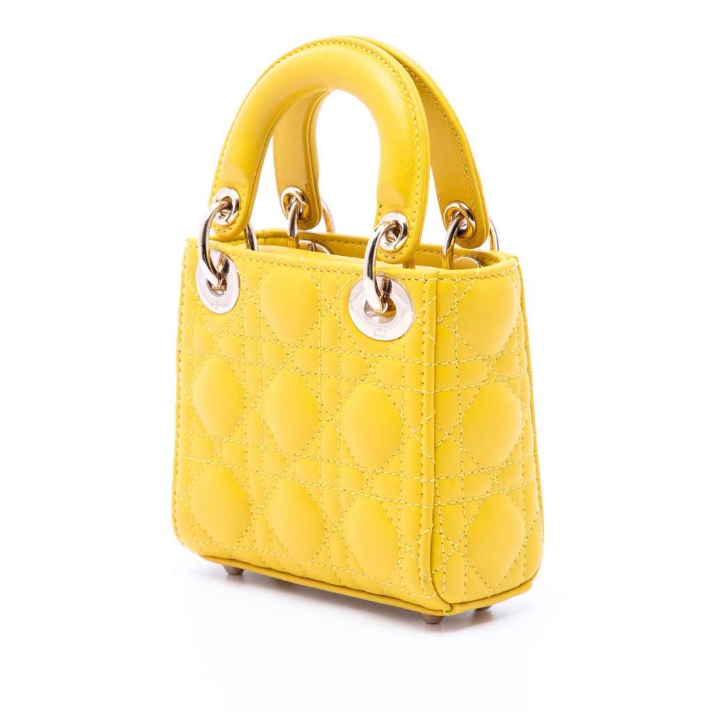 Dior Micro Lambskin Cannage Lady Dior Yellow Leather Very good - Back View
