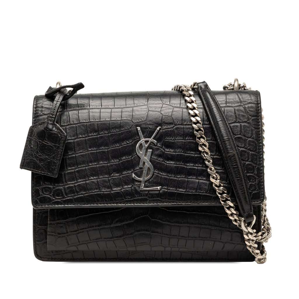 Saint Laurent Medium Croc Embossed Leather Monogram Sunset Crossbody Black Leather Very good condition - Front View