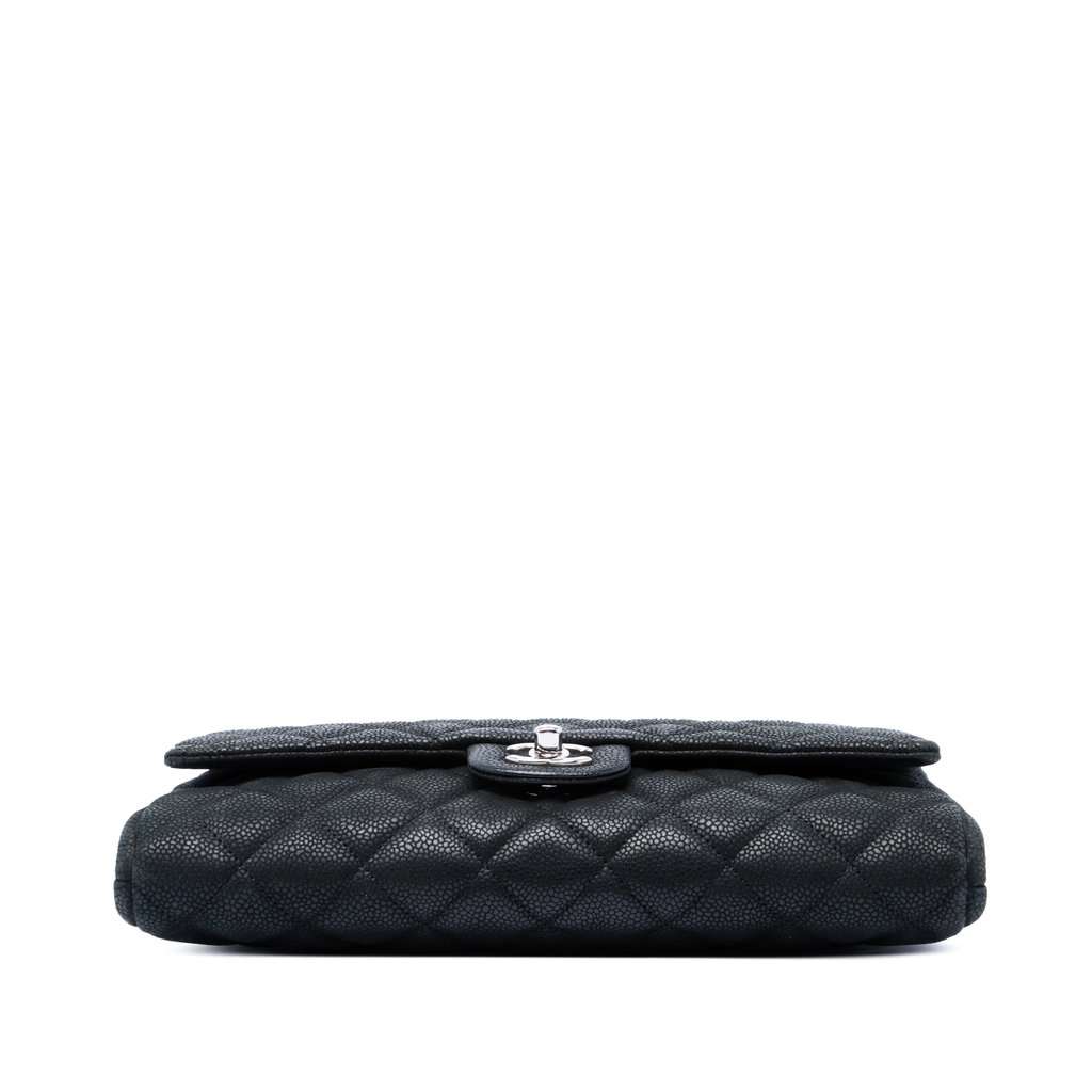 Chanel CC Quilted Caviar Flap Clutch with Chain Black Leather Very good condition - Inside View