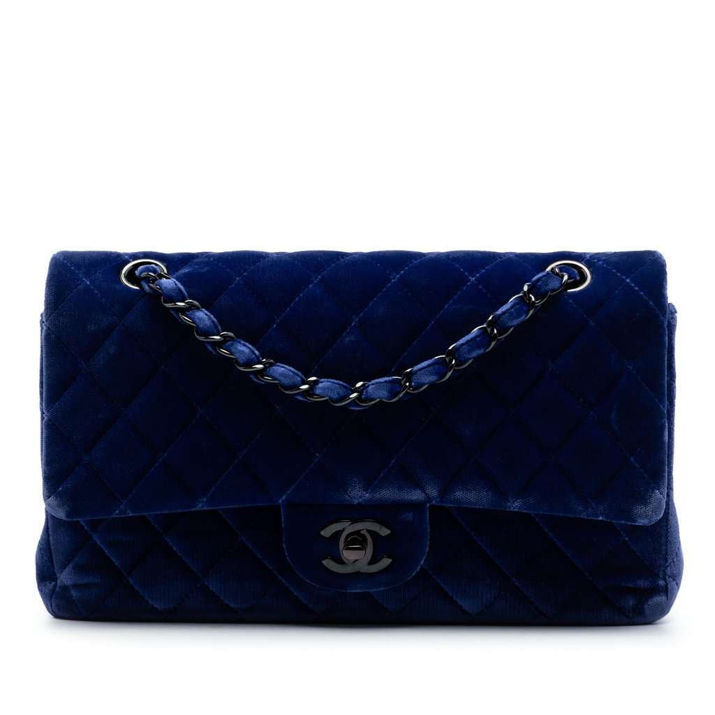 Chanel Medium Classic Velvet Double Flap Blue Very good condition - Front View