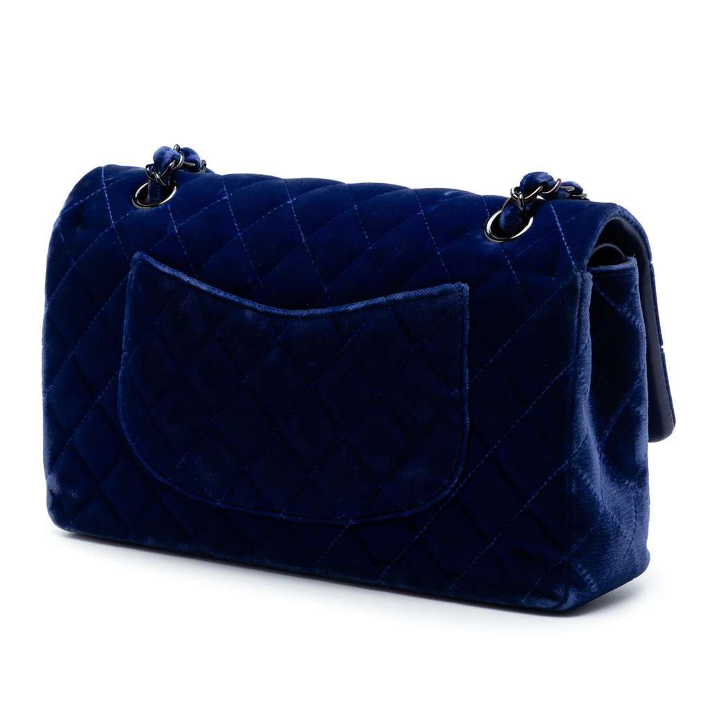 Chanel Medium Classic Velvet Double Flap Blue Very good condition - Back View