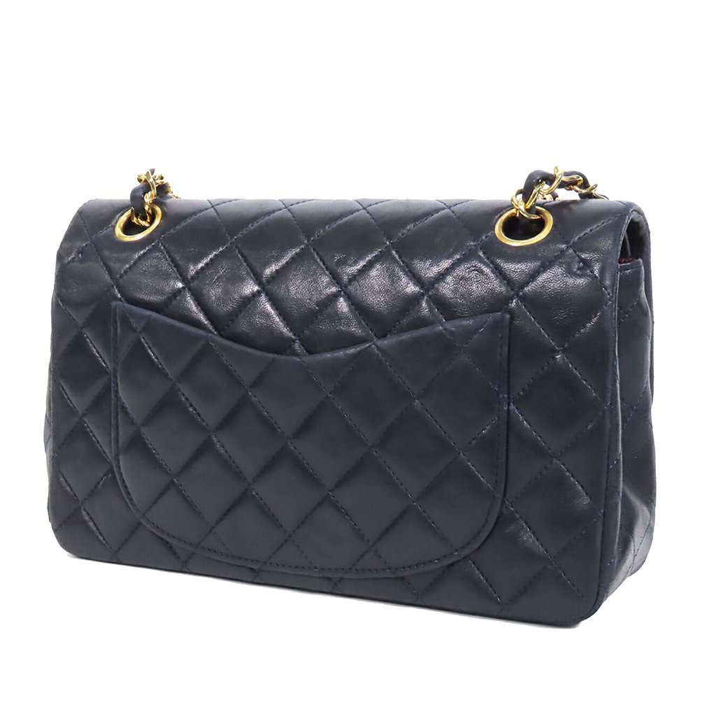 Chanel Small Classic Lambskin Double Flap Blue Leather Very good condition - Back View