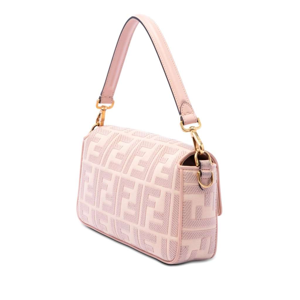 Fendi Zucca Embroidered Canvas Baguette Satchel Pink Very good condition - Back View