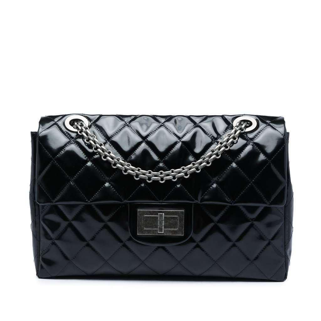 Chanel Quilted Patent Reissue 2.55 Travel Flap XXL Black Leather Very good - Front View