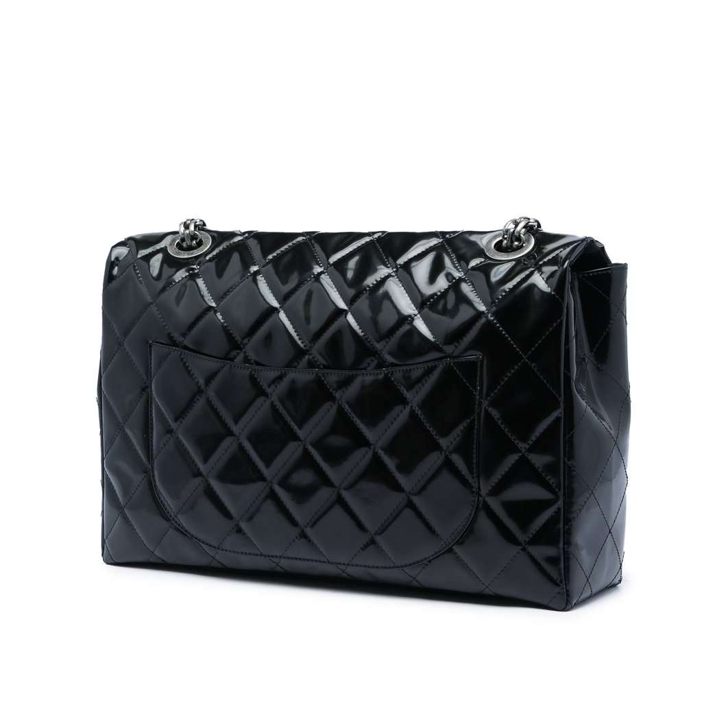 Chanel Quilted Patent Reissue 2.55 Travel Flap XXL Black Leather Very good - Back View