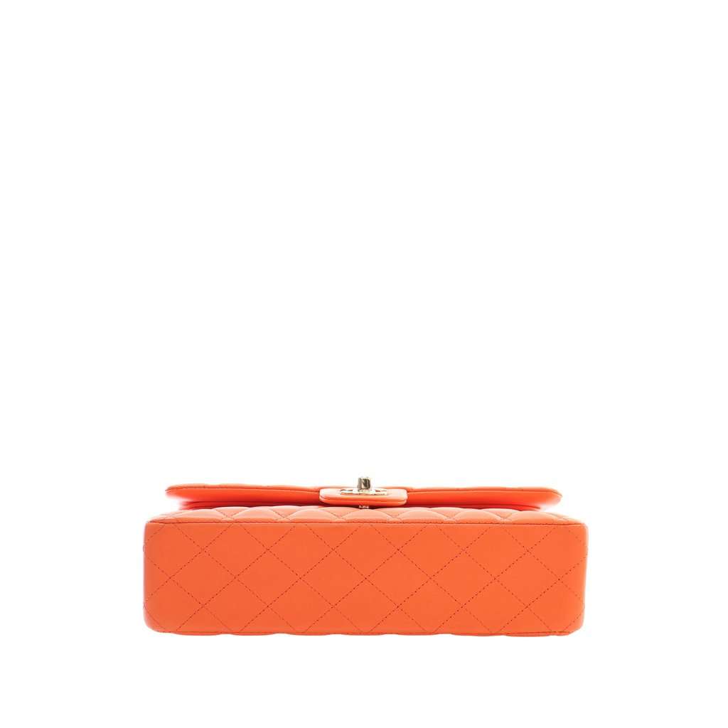 Chanel Medium Classic Lambskin Double Flap Orange Leather Very good condition - Inside View