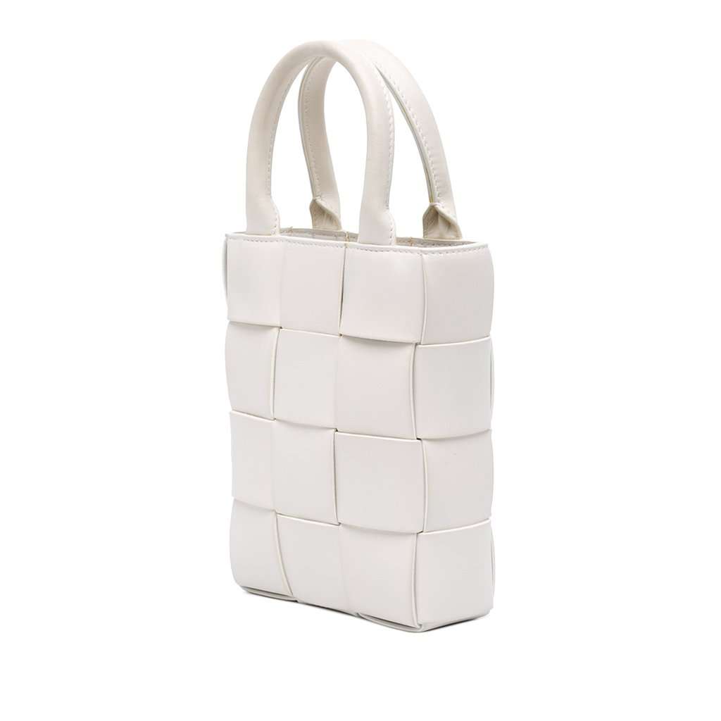 Bottega Veneta Mini Maxi Intrecciato Nappa North South Casette Tote White Leather Very good condition - Back View