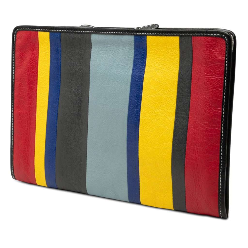 Balenciaga Lambskin Striped Bazar Clutch MultiColor Leather Very good condition - Back View