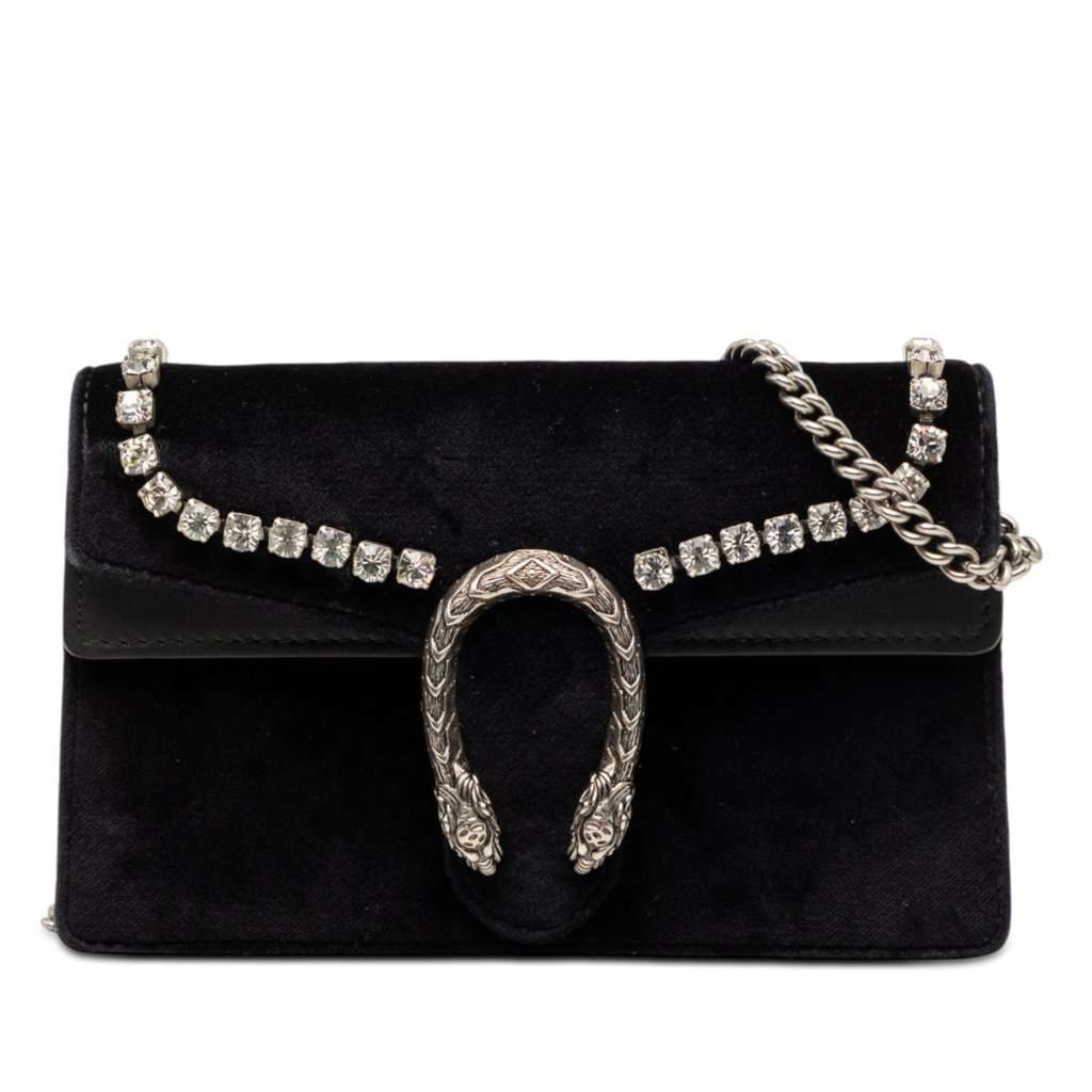 Gucci Mini Crystal Embellished Velvet Dionysus Crossbody Black Very good - Front View