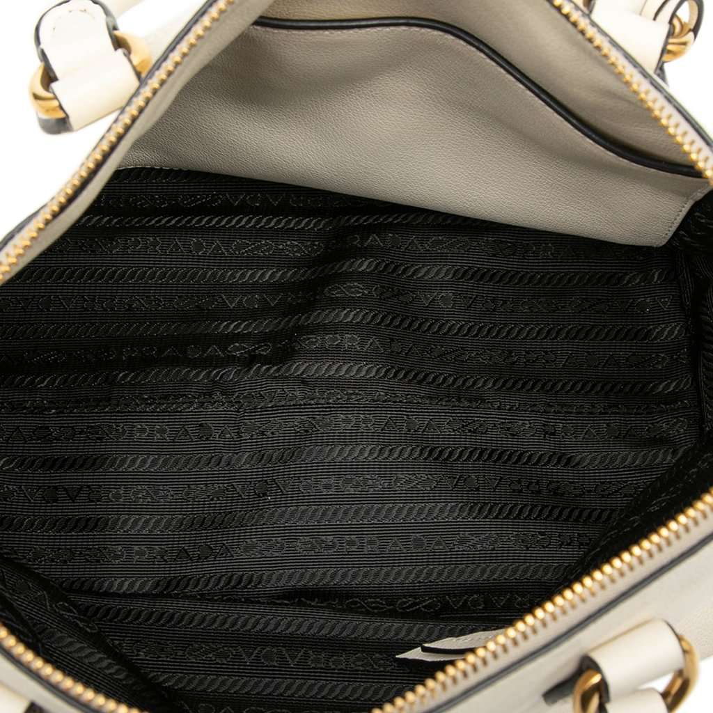 Prada Small Embossed Glace Calf Logo Convertible Satchel White Leather Very good condition - Model View