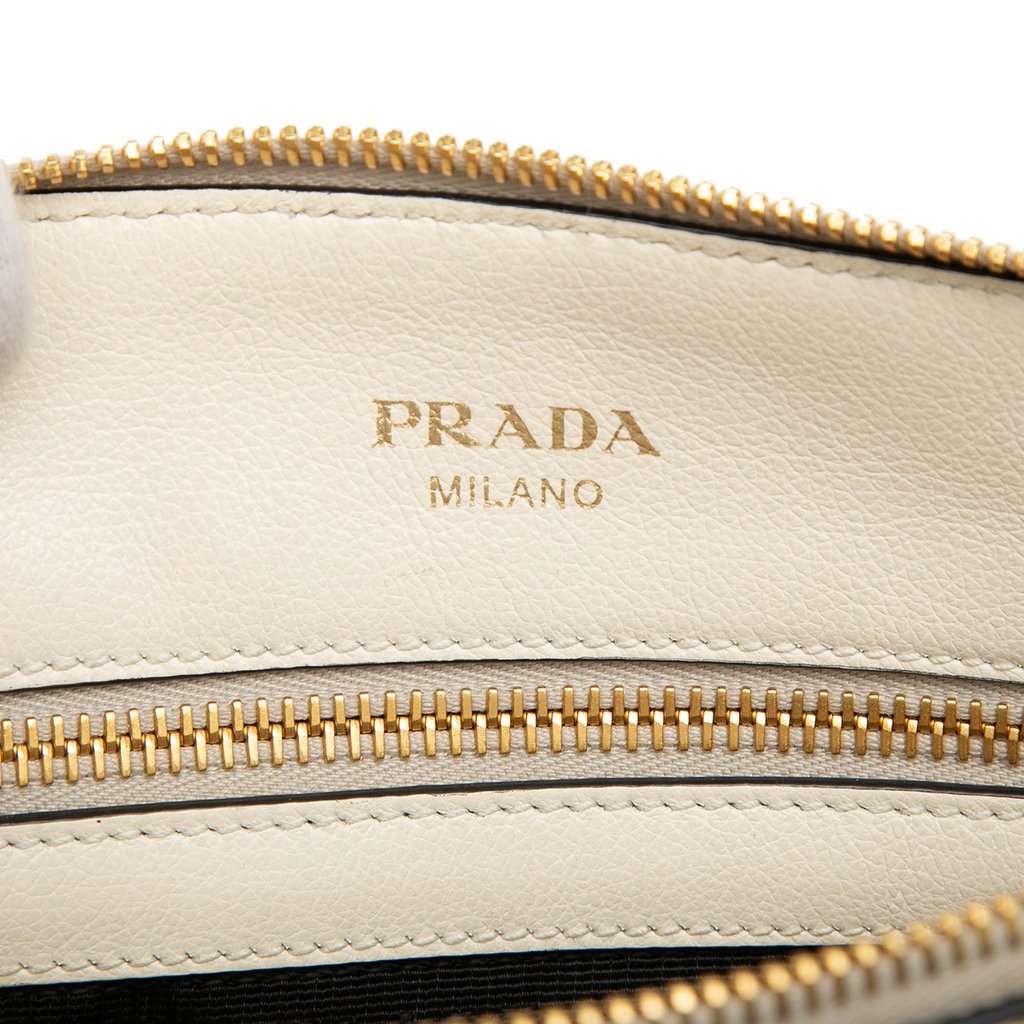 Prada Small Embossed Glace Calf Logo Convertible Satchel White Leather Very good condition - Box View