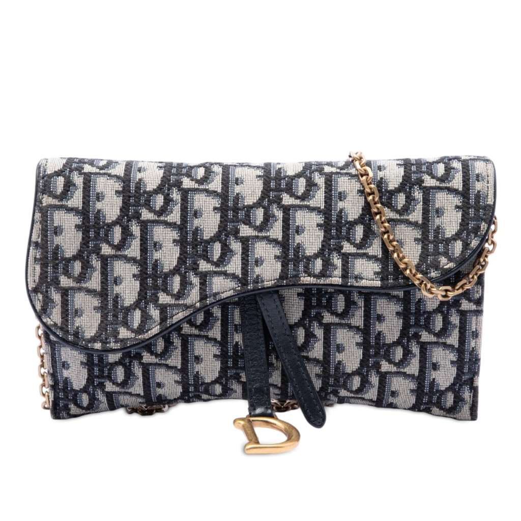 Dior Oblique Canvas Saddle Wallet On Chain Blue Very good - Front View