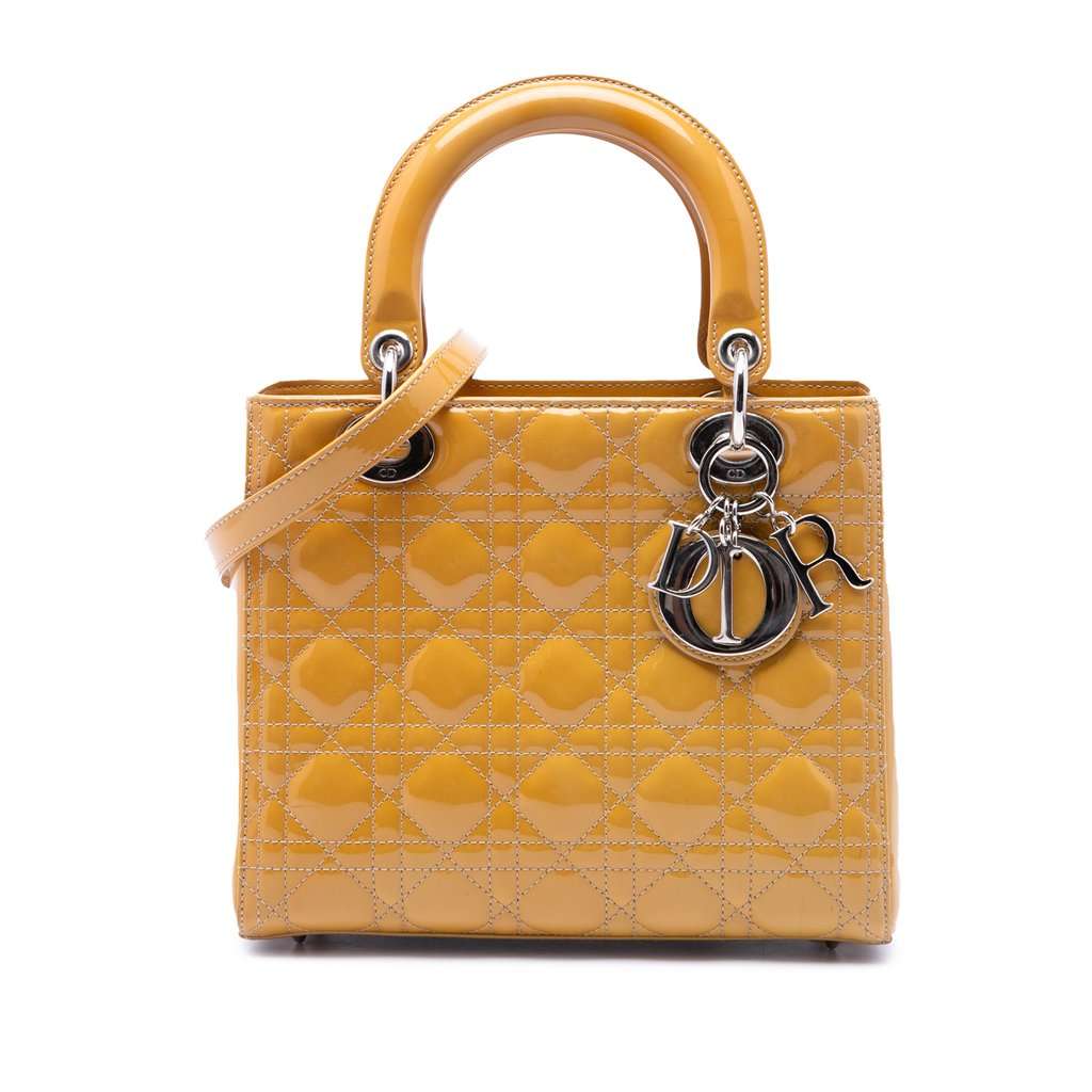 Dior Medium Patent Cannage Lady Dior Yellow Leather Very good condition - Front View