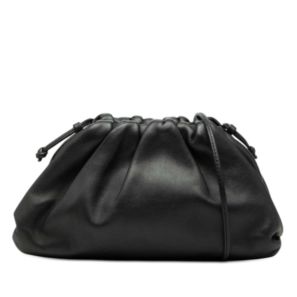 Bottega Veneta Lambskin The Mini Pouch Crossbody Black Leather Very good - Front View