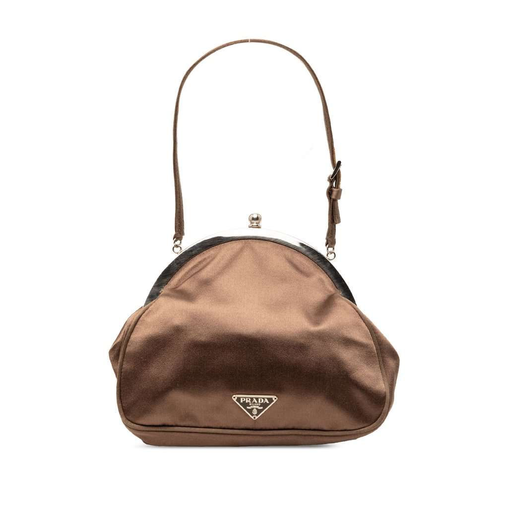 Prada Satin Kiss Lock Handbag Brown Very good condition - Front View