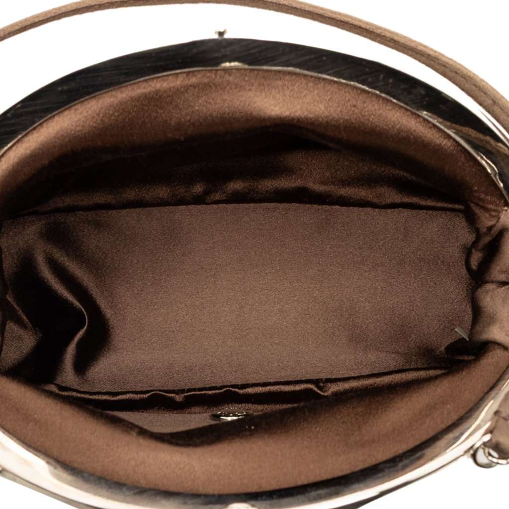 Prada Satin Kiss Lock Handbag Brown Very good condition - Model View