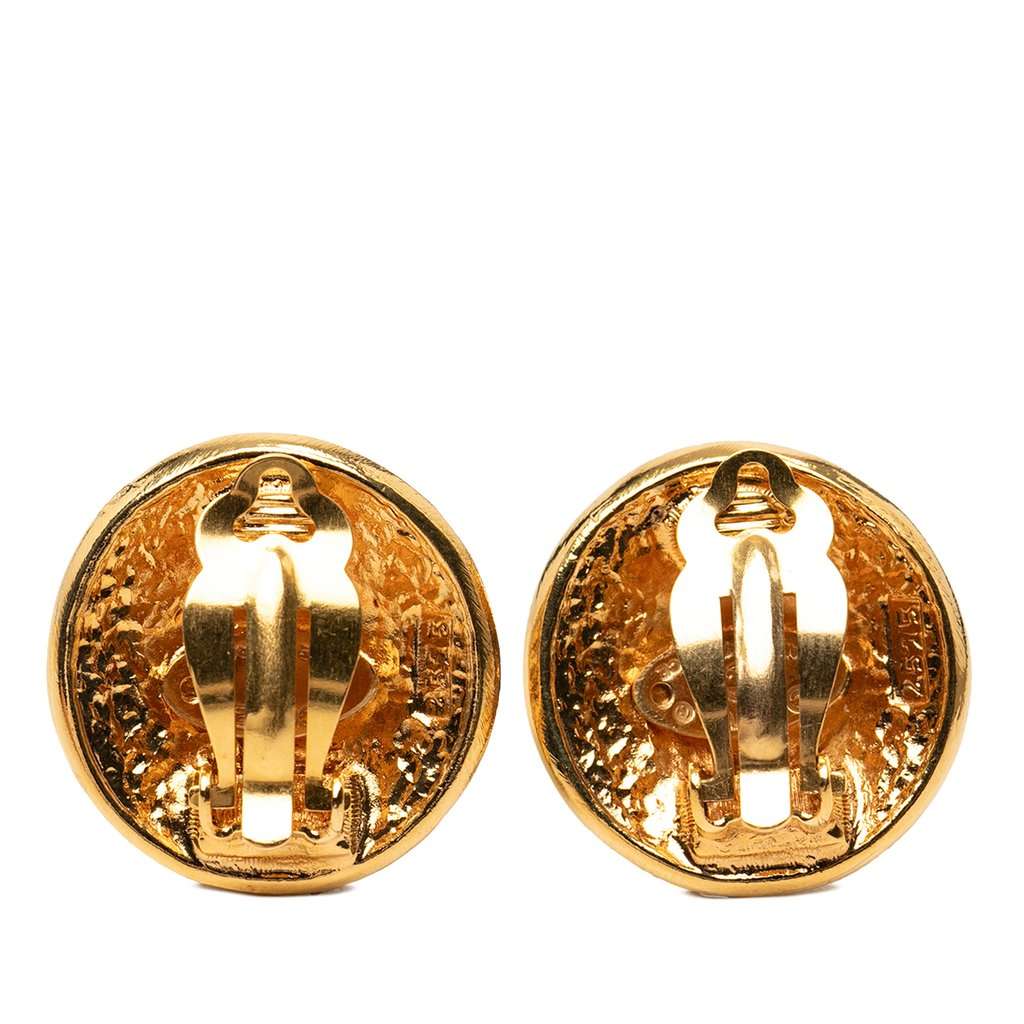 Chanel Gold Plated Logo Round Clip On Earrings Gold Metal Very good condition - Back View