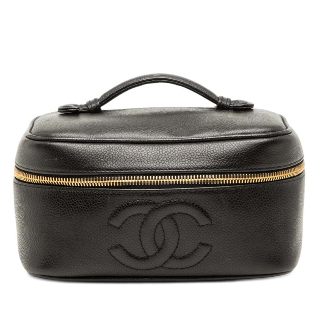 Chanel CC Caviar Vanity Case Black Leather Very good - Front View