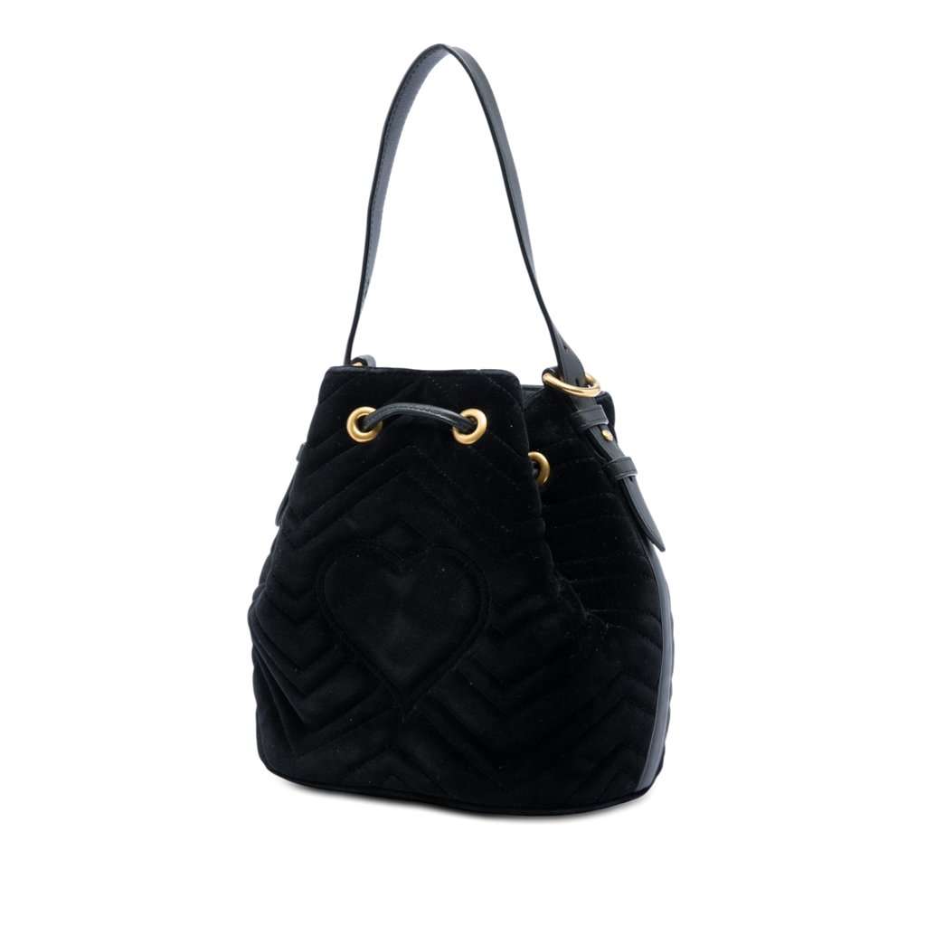 Gucci GG Marmont 2.0 Matelasse Velvet Bucket Bag Black Very good - Back View