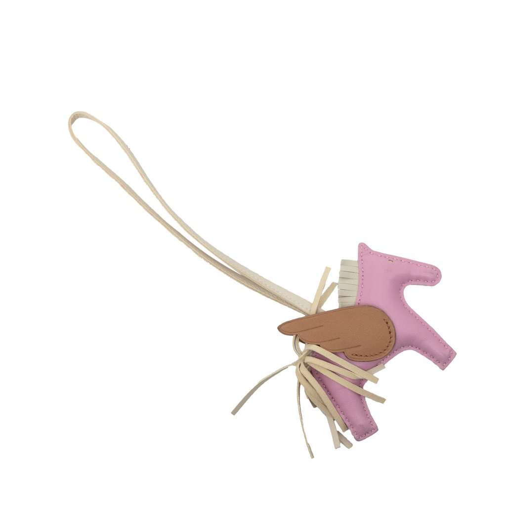 Hermès Milo Lambskin and Swift Grigri Rodeo Pegase Bag Charm PM Pink Leather Very good condition - Back View
