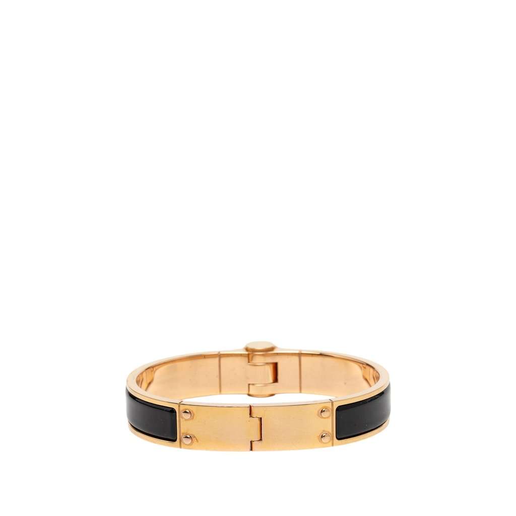 Hermès Narrow Enamel Charniere Uni Hinged Bracelet Black Very good - Front View