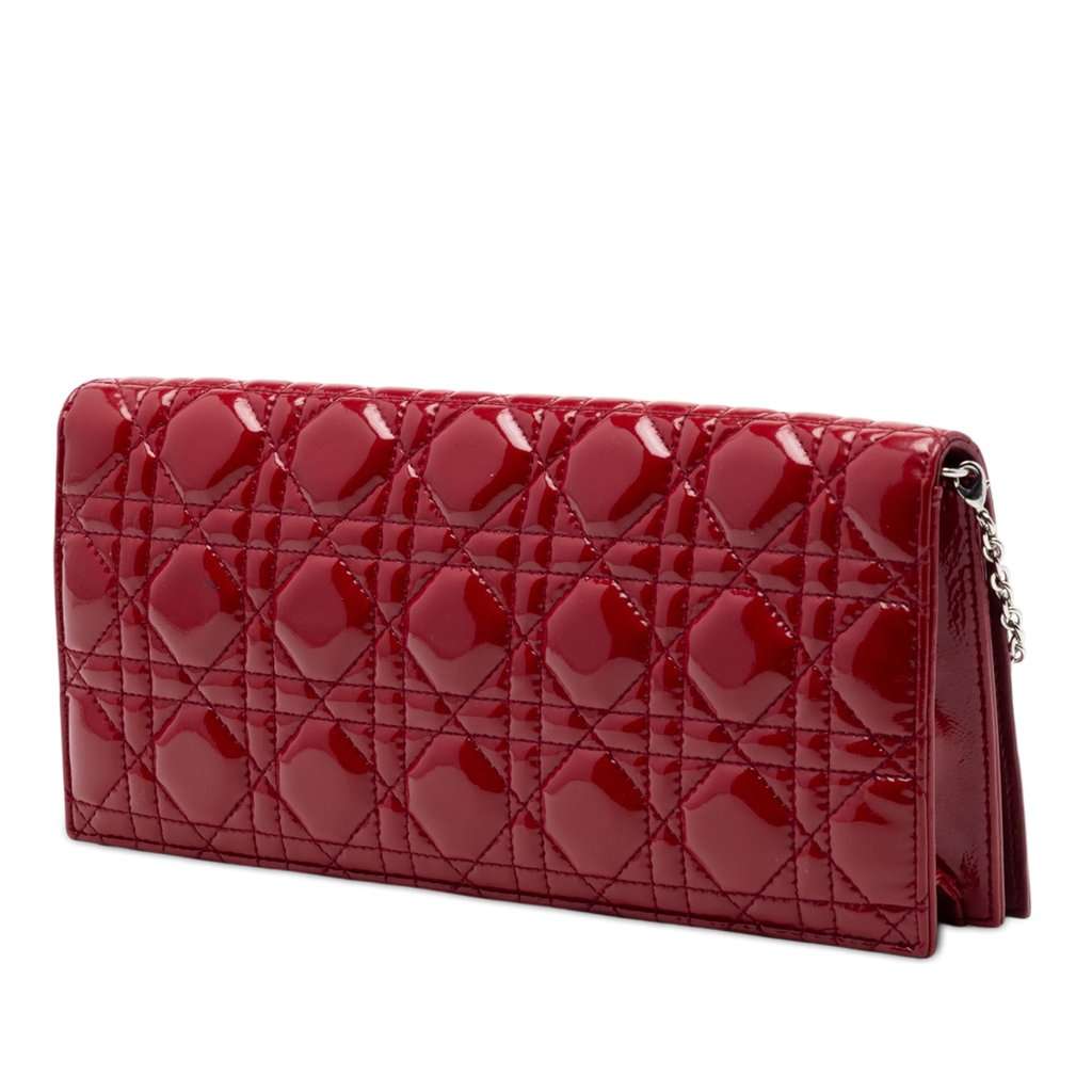 Dior Patent Cannage Lady Dior Clutch with Chain Red Leather Very good condition - Back View