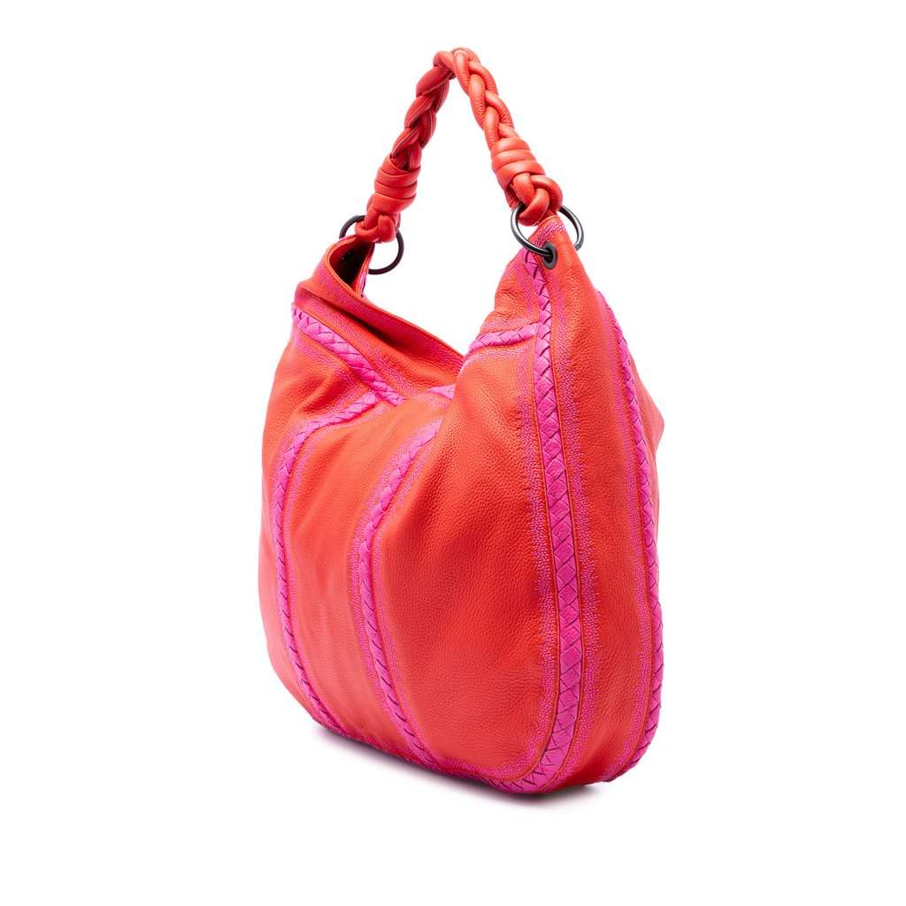 Bottega Veneta Intrecciato Trimmed Washed Cervo Deerskin Shoulder Bag Orange Leather Very good condition - Back View