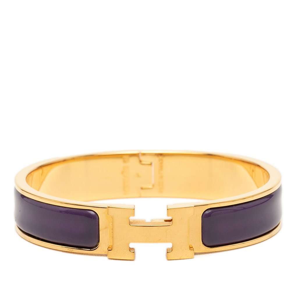 Hermès Narrow Enamel Clic H Bracelet GM Purple Very good condition - Front View