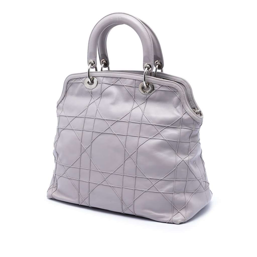 Dior Medium Lambskin Cannage Polochon Granville Satchel Grey Leather Very good condition - Back View