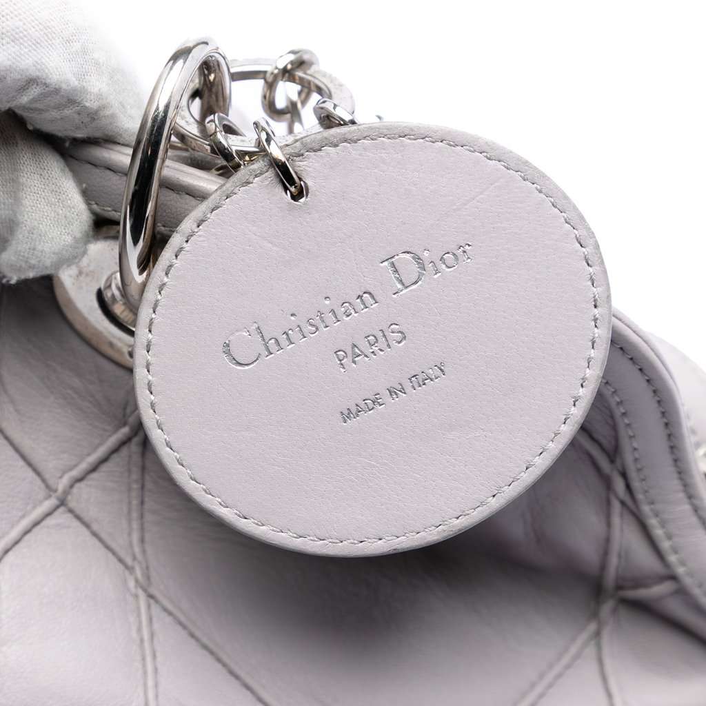 Dior Medium Lambskin Cannage Polochon Granville Satchel Grey Leather Very good condition - Box View