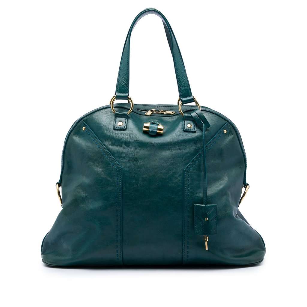 Saint Laurent Large Leather Muse Handbag Blue Leather Good - Front View