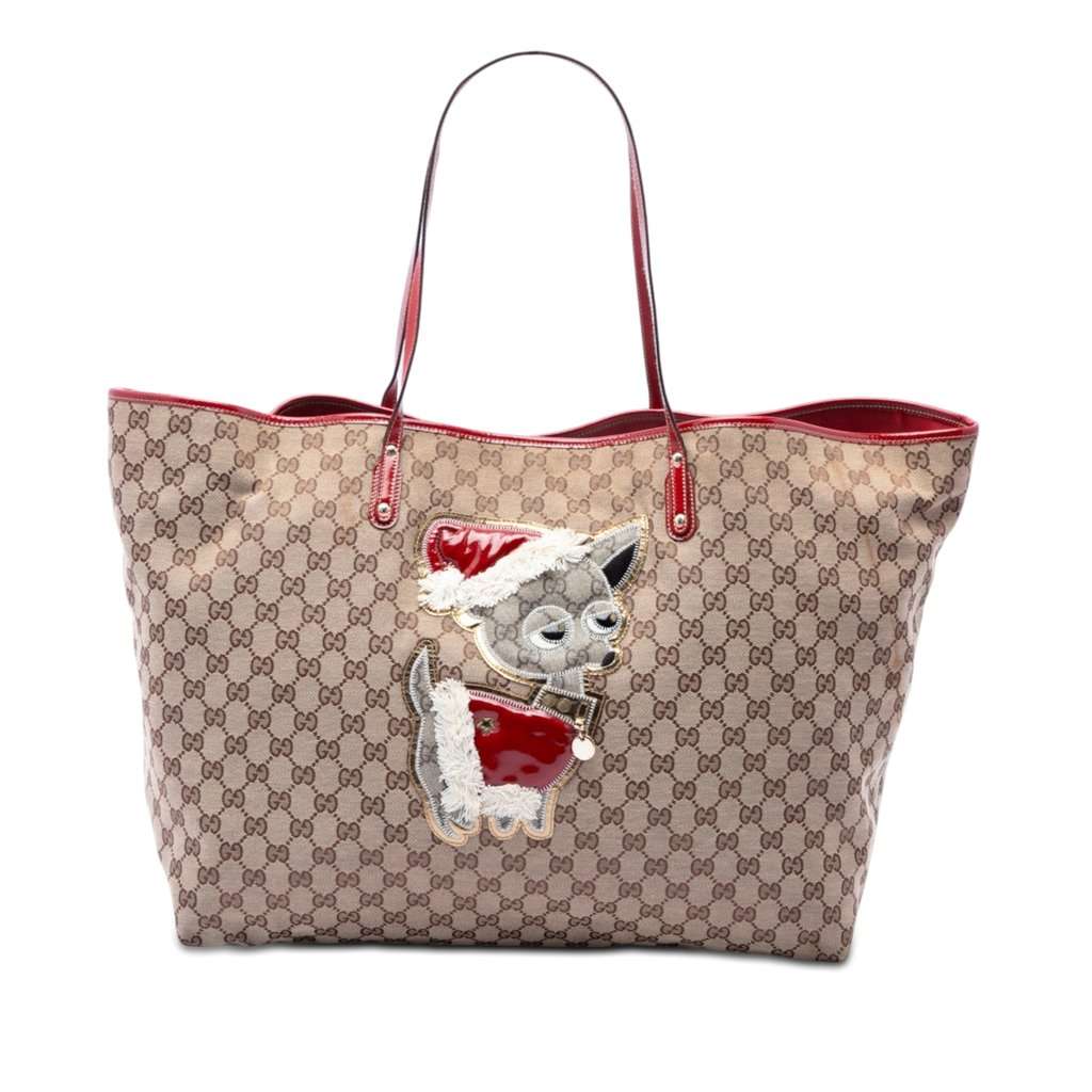 Gucci GG Canvas Brando Guccioli Holiday Chihuahua Tote Beige Very good condition - Front View