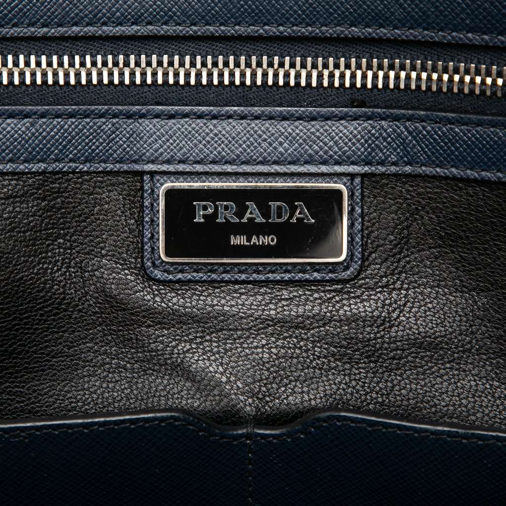 Prada Saffiano Business Bag Blue Leather Very good - Box View