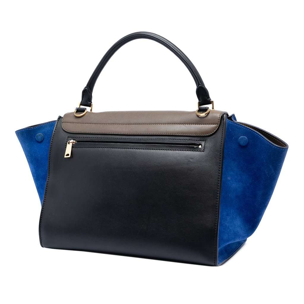 Celine Medium Tricolor Calfskin and Suede Trapeze Satchel Black Leather Very good condition - Back View