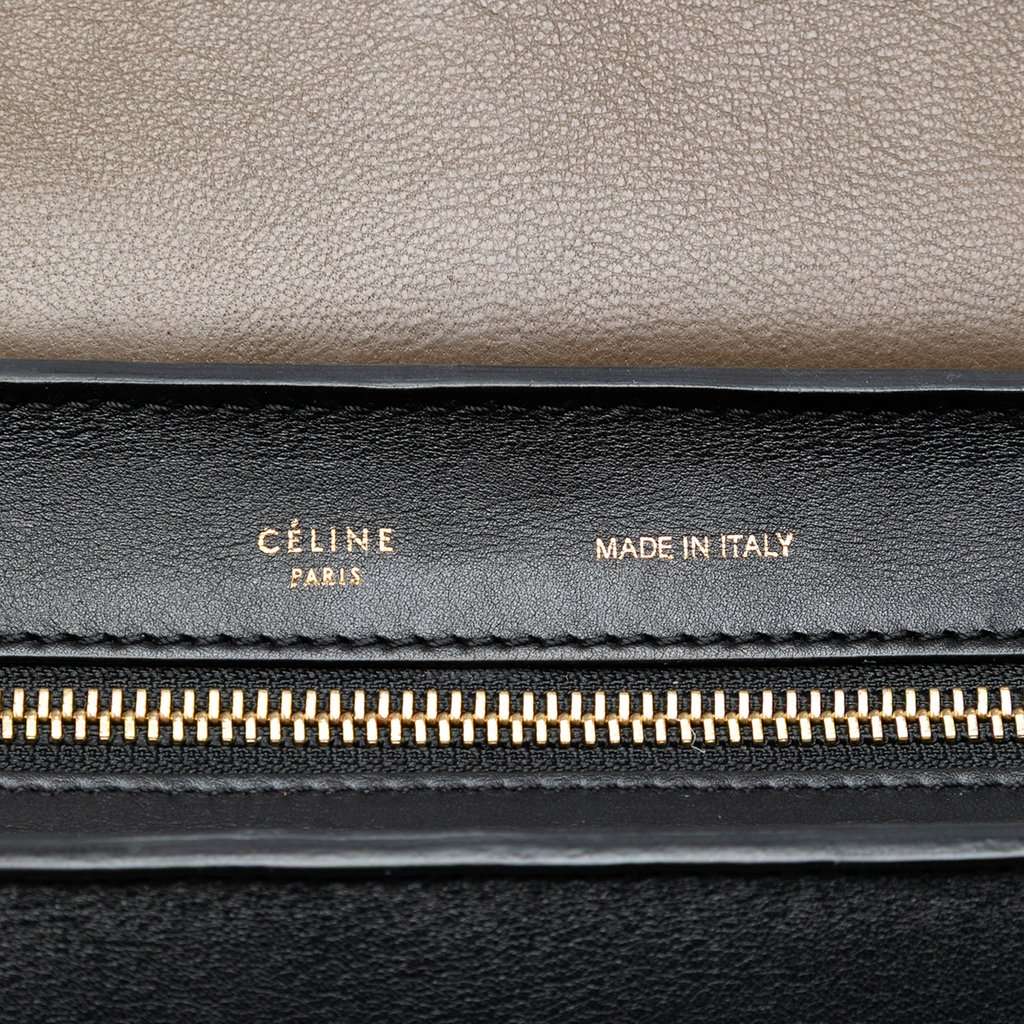 Celine Medium Tricolor Calfskin and Suede Trapeze Satchel Black Leather Very good condition - Box View
