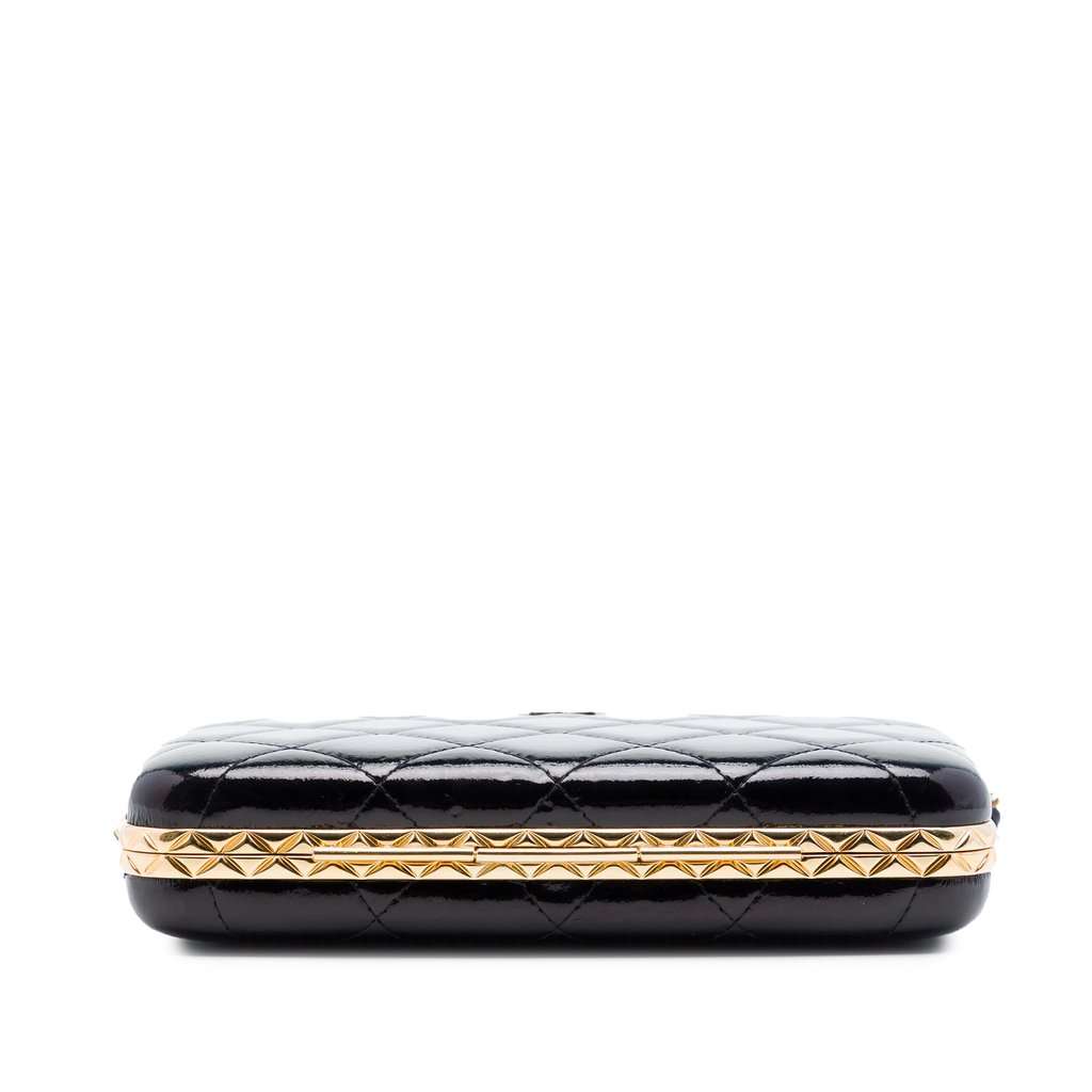 Chanel Large Glazed Goatskin Box With Chain Black Leather Very good - Inside View