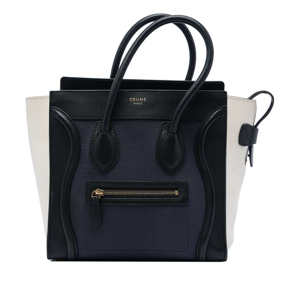 Celine Micro Tricolor Leather Luggage Tote Blue Leather Very good - Front View