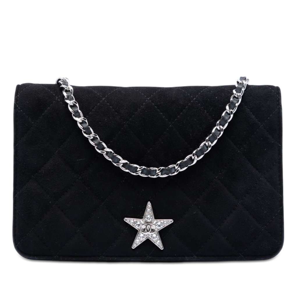 Chanel Quilted Suede Cocostellar Wallet on Chain Black Leather Very good condition - Front View