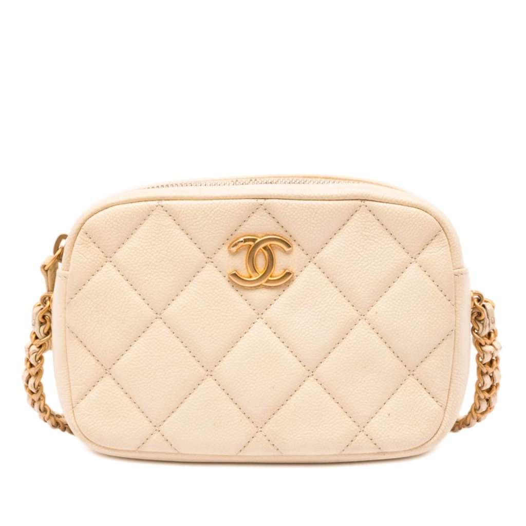 Chanel CC Quilted Caviar Melody Chain Camera Bag Beige Leather Very good condition - Front View