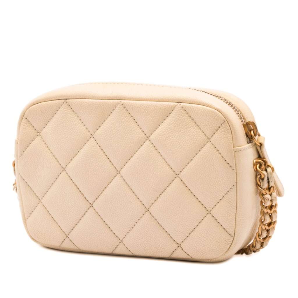 Chanel CC Quilted Caviar Melody Chain Camera Bag Beige Leather Very good condition - Back View