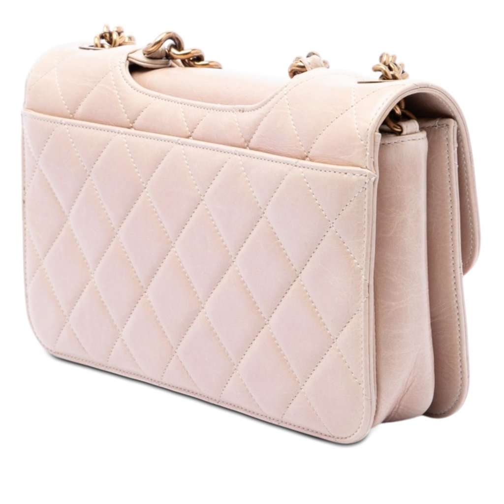 Chanel Medium Quilted Glazed Calfskin Perfect Edge Flap Beige Leather Very good - Back View