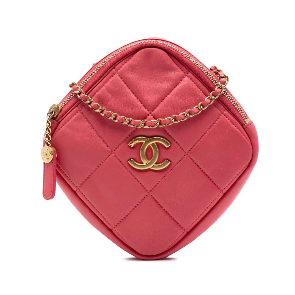 Chanel CC Quilted Lambskin Diamond Clutch with Chain Pink Leather Very good condition - Front View